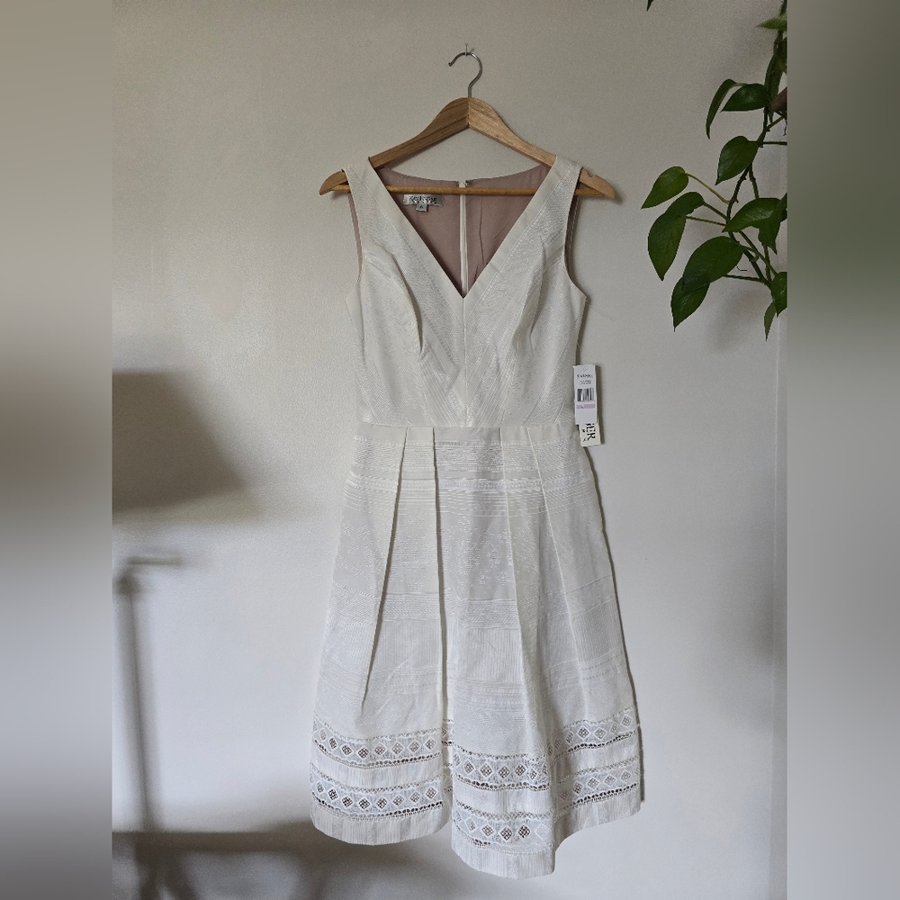 New Kay Unger New York Womens Size 6 A Line V Neck Short Ivory Sleeveless Dress - Picture 3 of 16